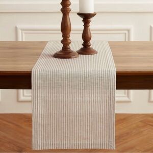 Solino Home 100% Linen Striped Table Runner 14”x120” Extra Long